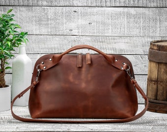 Cognac travel bag, Leather shoulder bag, Carry-on baggage, Gift for girlfriend, Crossbody man bag, Duffle leather bag, Unisex leather bag