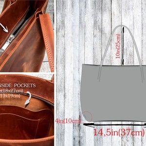 Cognac leather tote, Woman leather bag, Leather tote bag, Tote leather bag, Leather shopping bag, Woman shoulder bag, Woman leather purse image 6