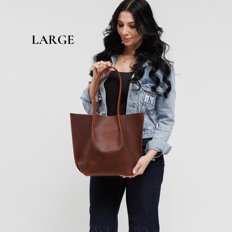 Large Leather Tote Bag with Zipper for Women — Handmade Laptop Work Bag, Tassel & Personalized Gift for Her image 7