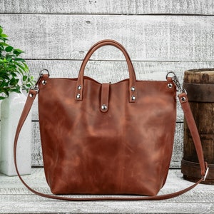 Cognac leather tote, Tote leather bag, Leather tote bag, Handmade leather bag, Shoulder leather bag, Leather laptop bag, Crossbody bag, Gift image 1