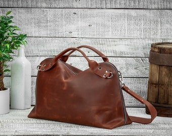 Man weekender bag, Leather travel bag, Carry-on baggage, Duffle leather bag, Crossbody bag, Sports bag, Unisex leather bag, Cognac bag