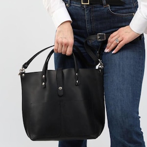 Black leather bag, Tote leather bag, Leather tote bag, Woman crossbody bag, Personalized bag, Leather shopping bag, Vintage leather tote