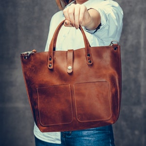 Cognac Ledertasche, Tote Ledertasche, Leder Einkaufstasche, Damen Weekender Tasche, Geschenkideen für Frau, Damen Schultertasche, Damen Crossbody Tasche