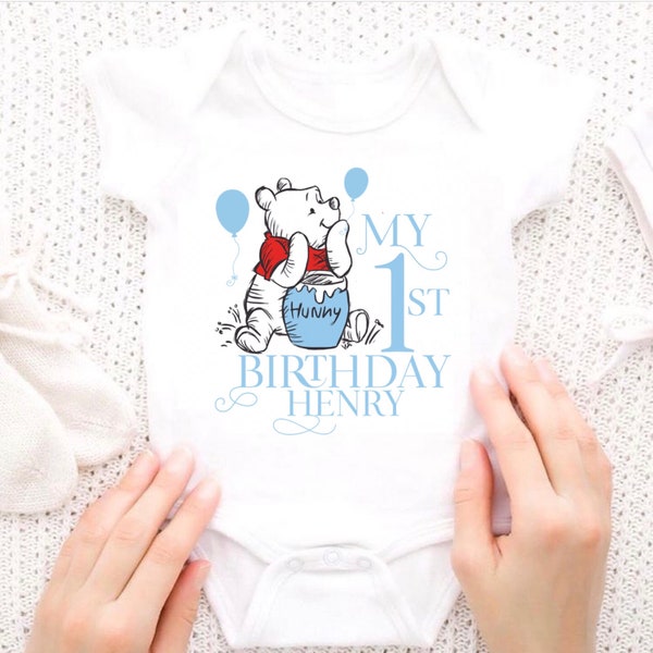 My first birthday outfit - baby’s birthday vest cute bodysuit - my 1st birthday party - I am one today - Winnie the Pooh themed birthday set
