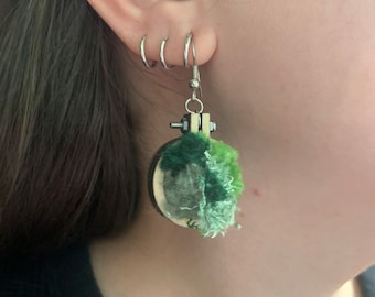 Embroidered Yarn Moss Earrings or Necklace