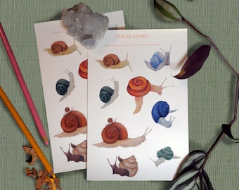 Sticky Snails | Arkusz naklejek ze ślimakami na laptopy, do dzienników, kalkomanii