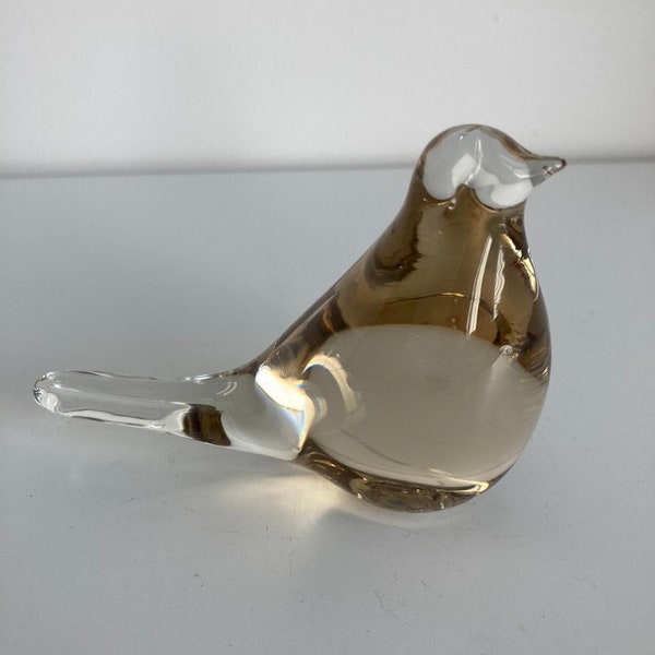 FM Konstglas Ronneby Champagne coloured Art Glass Bird