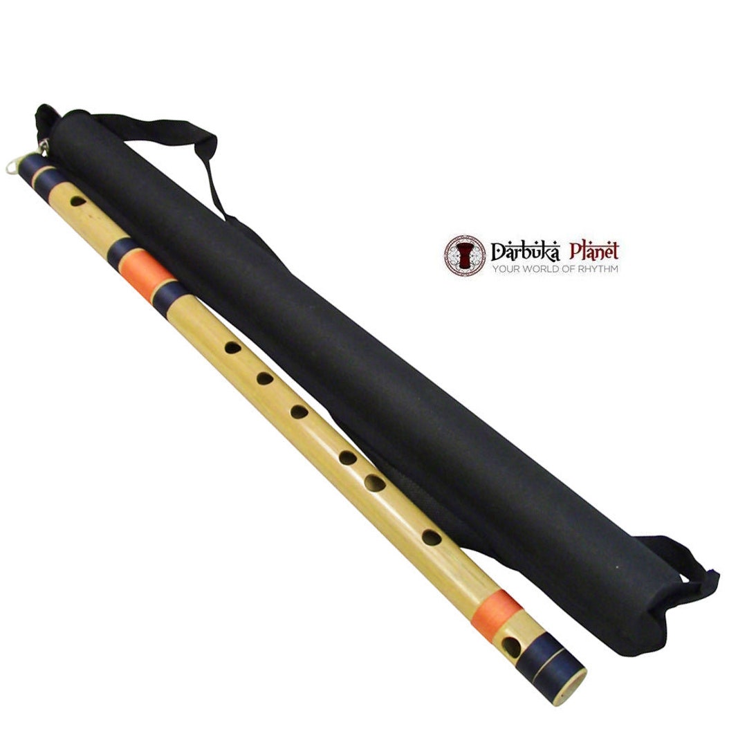 Zaza Percussion- Professional Scale A Base Sharp 22'' Inches Polished Bamboo Bansuri Flute (Indian Flute) With Carry Bag