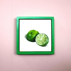 Lime Painting Original Still Life Oil Painting Framed Artwork for Home and Kitchen Decor or Gift for Food Lovers