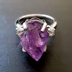 Raw Amethyst Ring with White Topaz