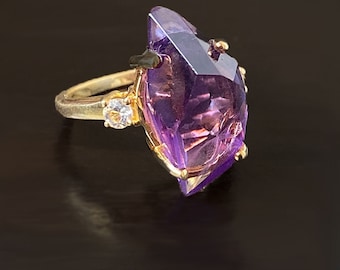 Hand facetted Raw Amethyst Statement Ring