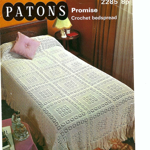 Vintage Crochet bedspread - Size 94.5 x 67.5 Ins - Patons 2285 - CAT No: H1001