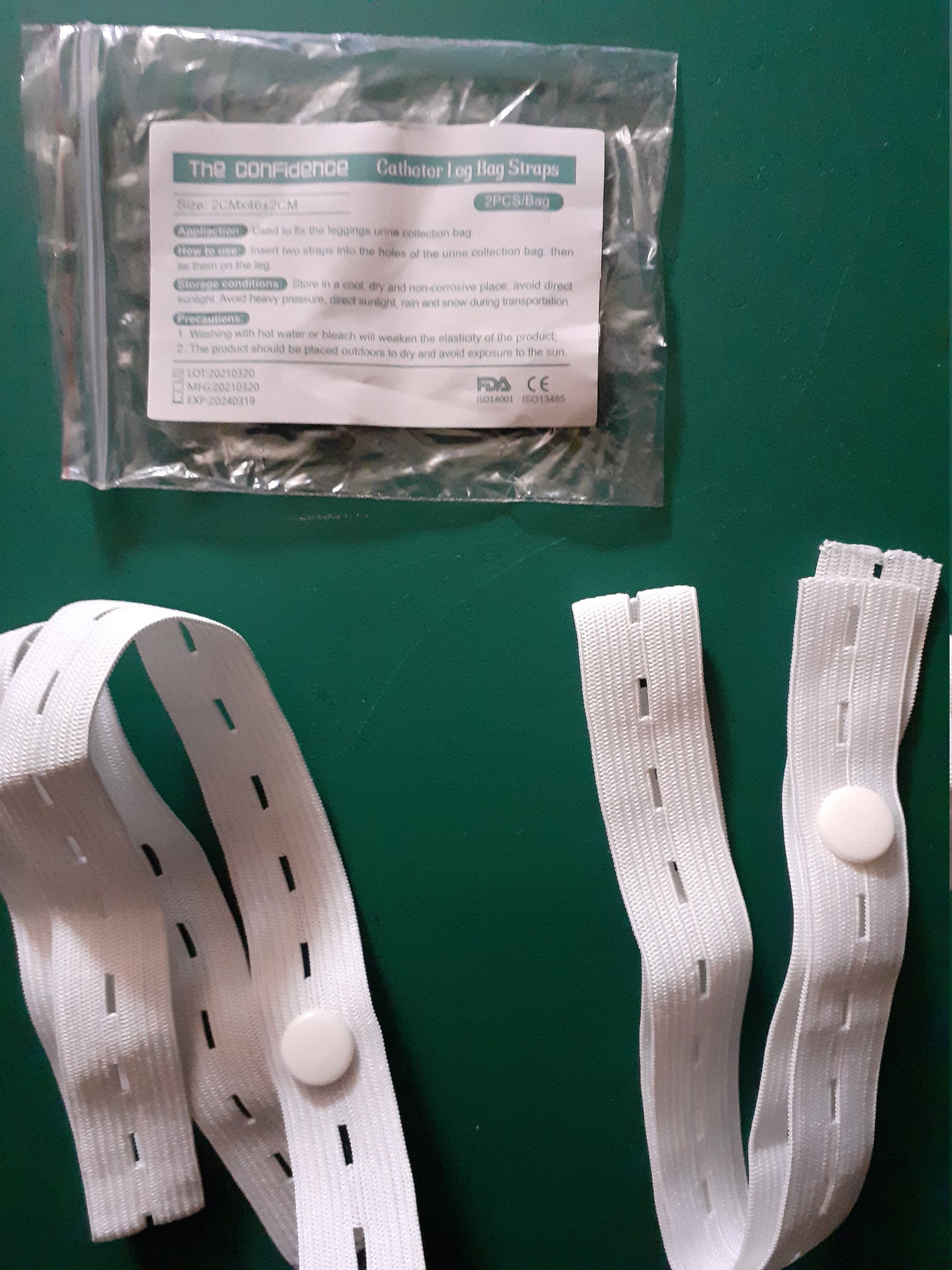 Catheter leg bag cover with a pocket. Suiting fabric is Etsy