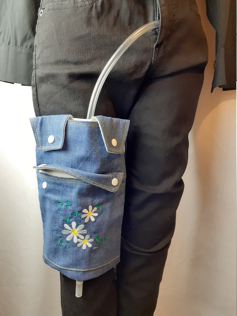 Embroidered Denim Catheter Leg Bag Cover Etsy