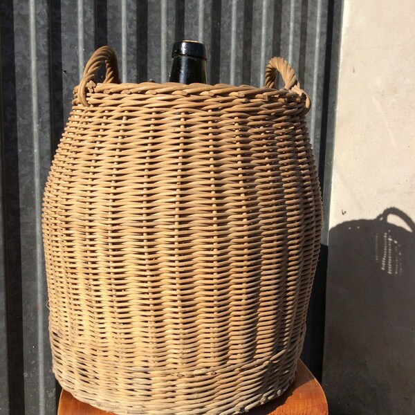 783 Giant antique FRENCH Glass DEMIJOHN Carboy WICKER Basket dame jeanne bonbonne bottle