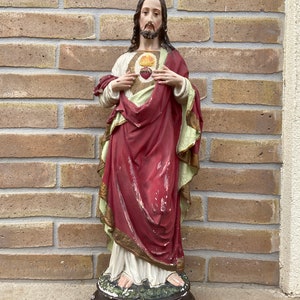 estátua religiosa jesus cristo gesso policromado vintage 1900 estátua francesa jesus