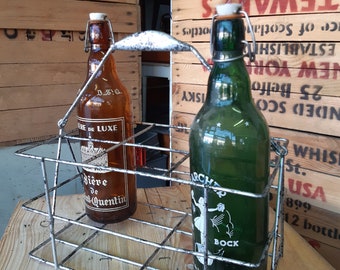 zinc bottle french Zinc Bottle Carrier - Galvanized Metal Bottle Caddy - holders