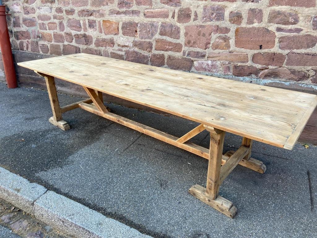 Grande Table à Manger de Réfectoire Ferme 300 cm Sapin 1900 Brasserie Bois Naturel Monastère Alsace