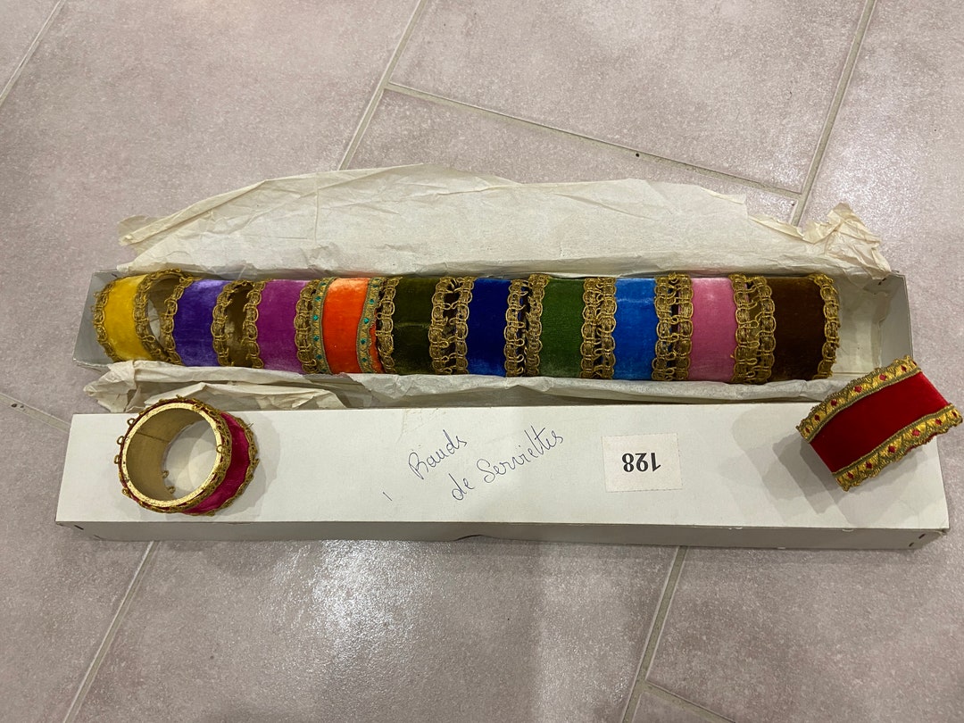 12 Vintage Colored Velvet Napkin Rings 1960s French Tableware Etsy