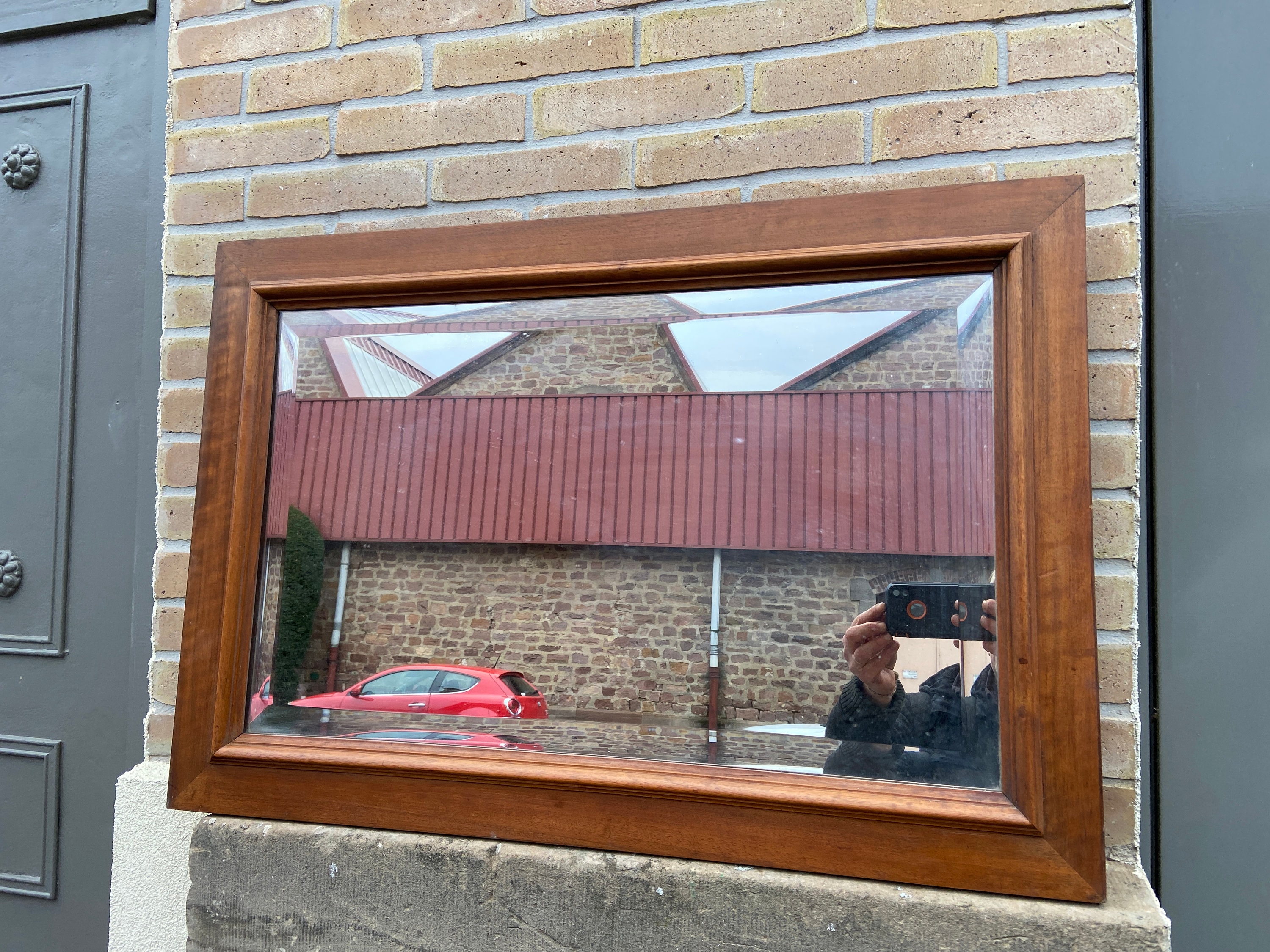 Ancien Miroir Glace Vintage 1850 Merisier Alsace Région Style Louis Philippe French Mirror