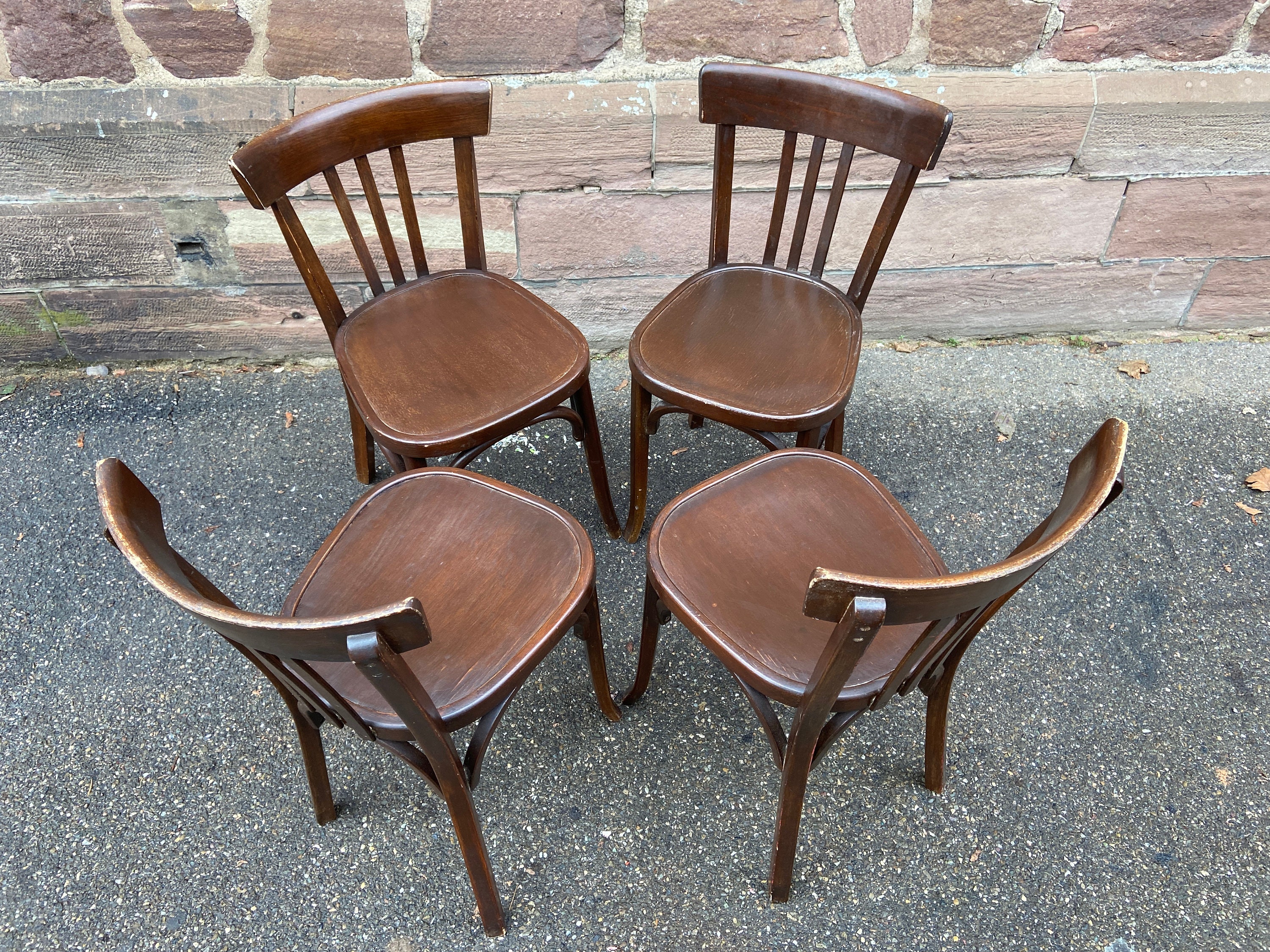 Réf 2100 Lot 4 Chaises Bistrot Vintage Baumann 1960S French Bistro Chairs Bentwood