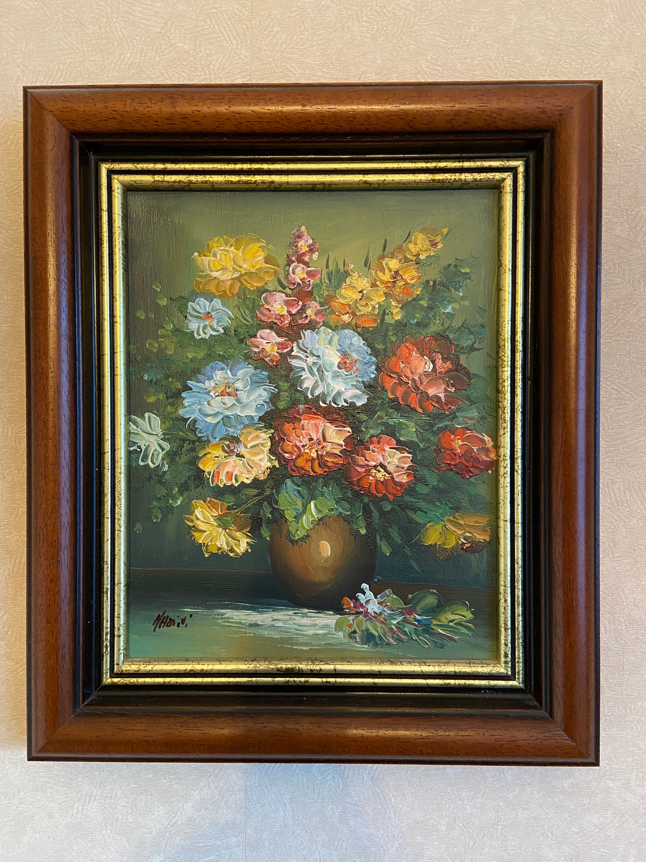 Tableau Huile sur Toile Nature Morte Bouquet Fleurs French School Alsace France Still Life With Flow