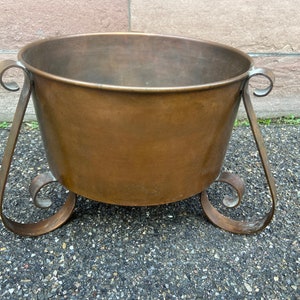 Vintage fransk antik hamrad stor kittel kruka, koppar kruka/cachepot, 1920-talet
