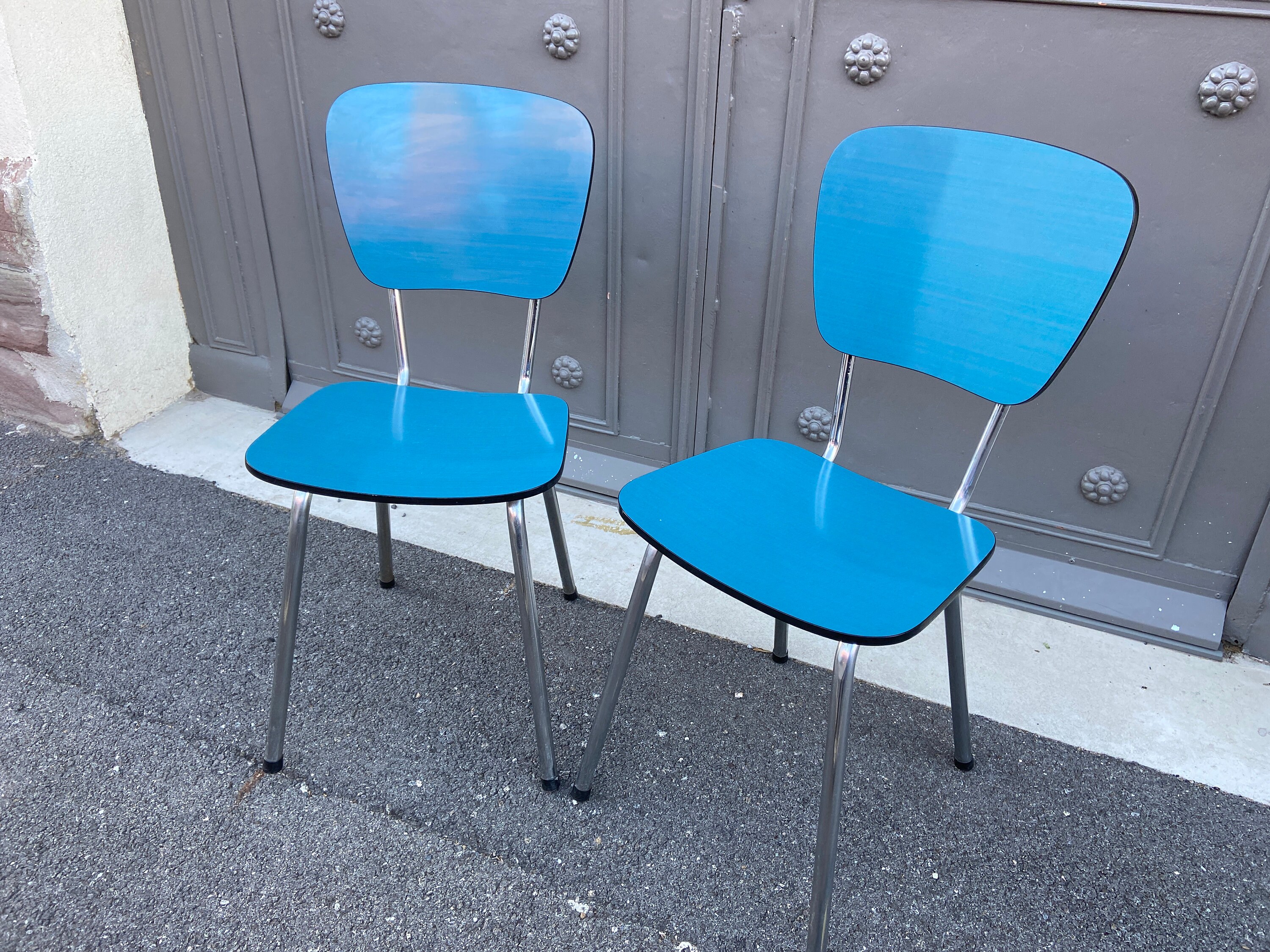 Paire de Chaises en Formica Vintage 1960 Mid-Century French Chairs