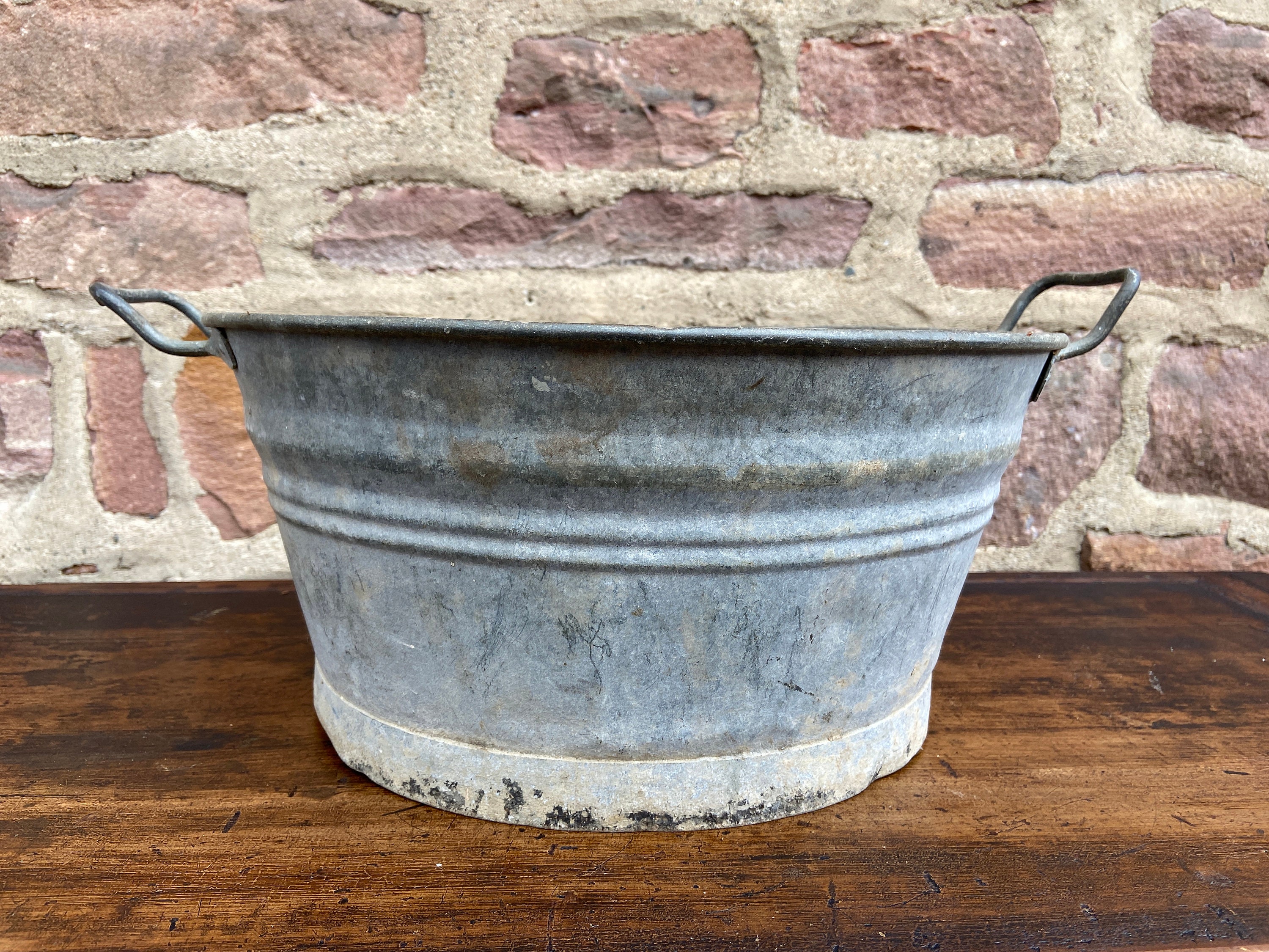 Zinc Oval Basin Tub Bucket Bassine Galvanisé 1950