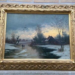 Tableau huile sur toile french Oil on canvas XIX Eme École de Barbizon Signé SCHMITZ