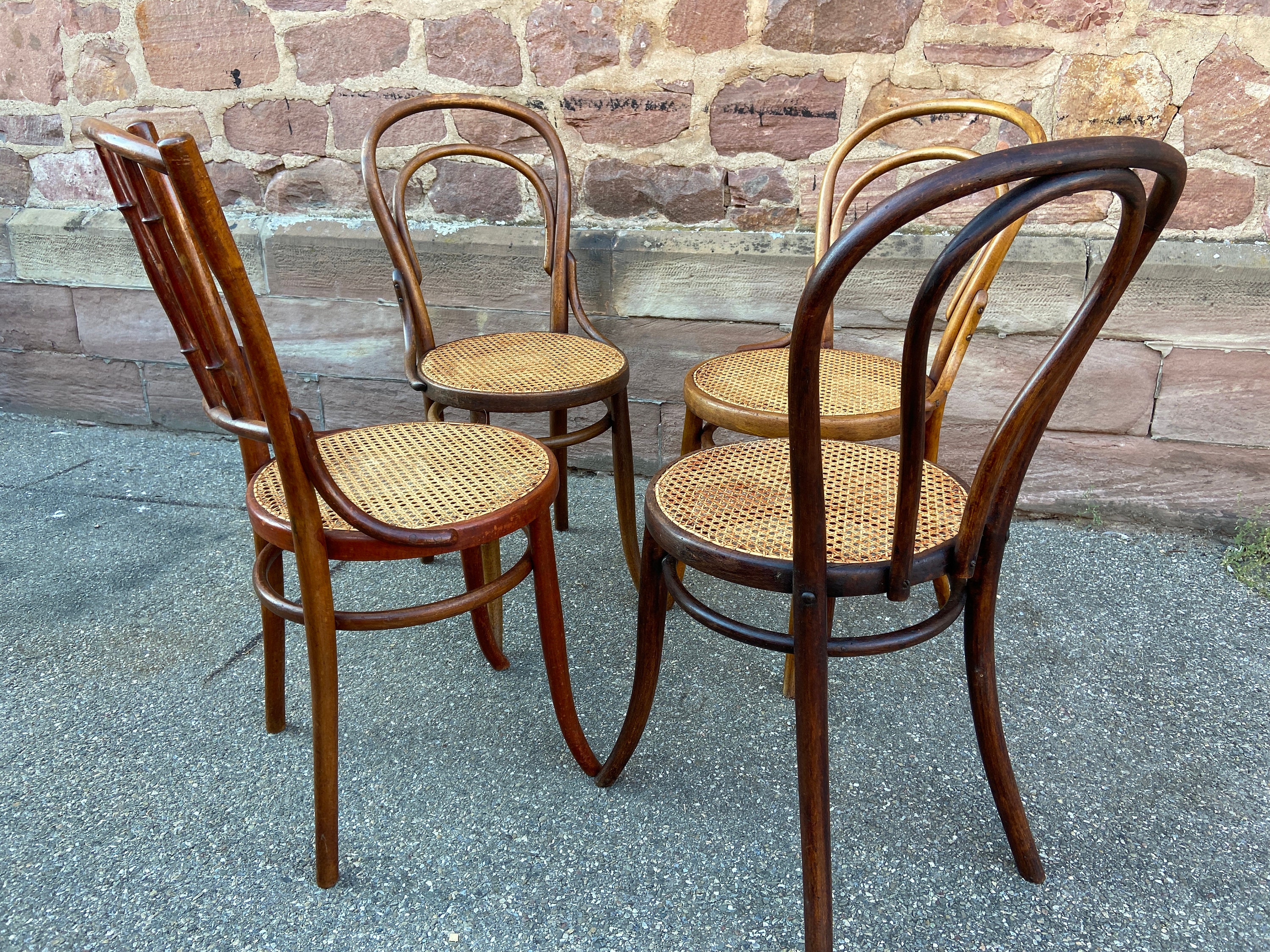 Réf 1628 Lot de 4 Chaises Bistrot Dépareillé Dismatch Bois Courbé Brasserie Bentwood French Chair Ba