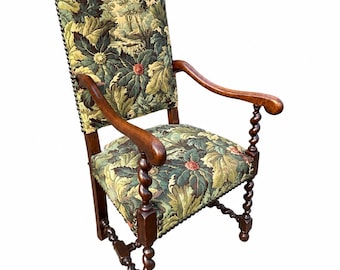 Fransk tronfåtölj i Louis XIII-stil / italiensk renässansfåtölj, 1950-talet, korntwist, Aubusson