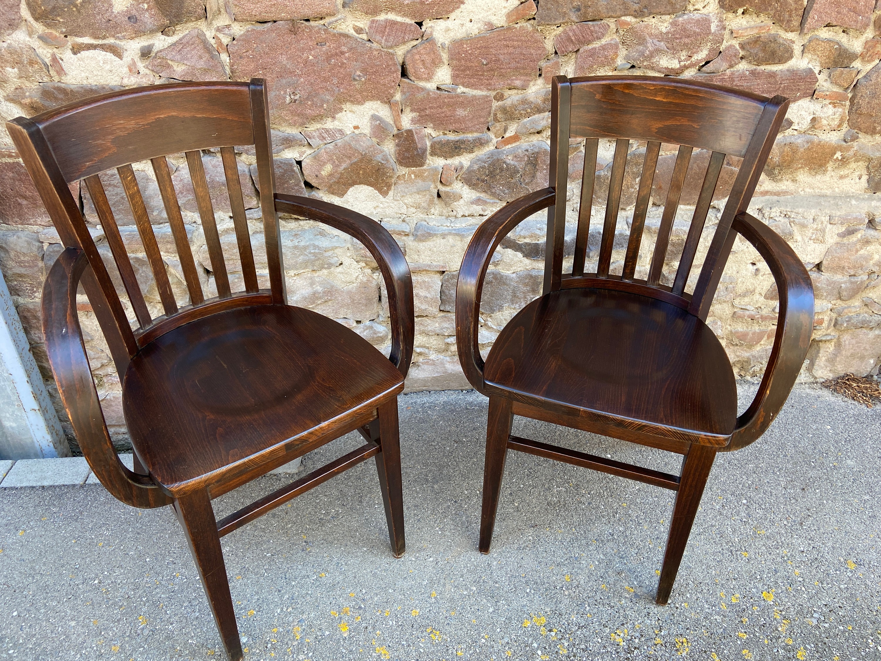 Etsy - Ambiancesboutique Brun Paire De Fauteuils Type Restaurant Scholz Colonial Bois Courbé Style Thonet Américain Vintage 80S French Bistro Bentwood Armchairs Chairs