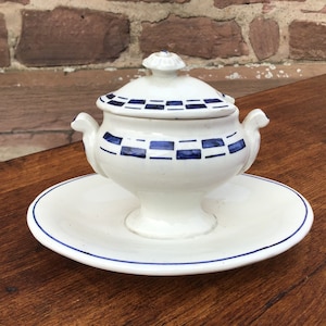 Olla de mostaza de loza de East Niderwiller 1920 Patrón de brillo francés Olla de mostaza