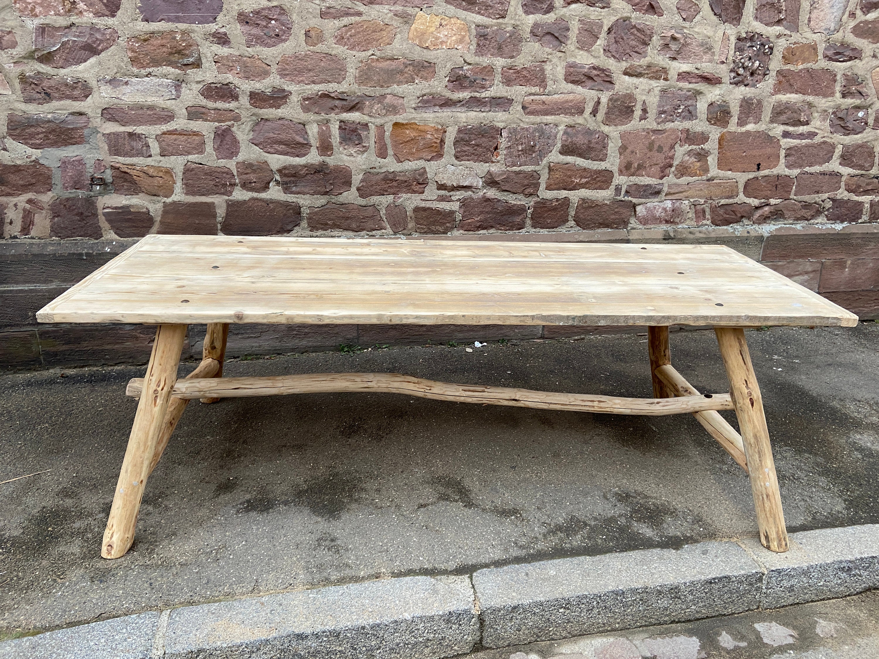 Grande Table À Manger Champêtre, Ferme 240 cm Sapin Brasserie Bois Naturel Monastère Alsace