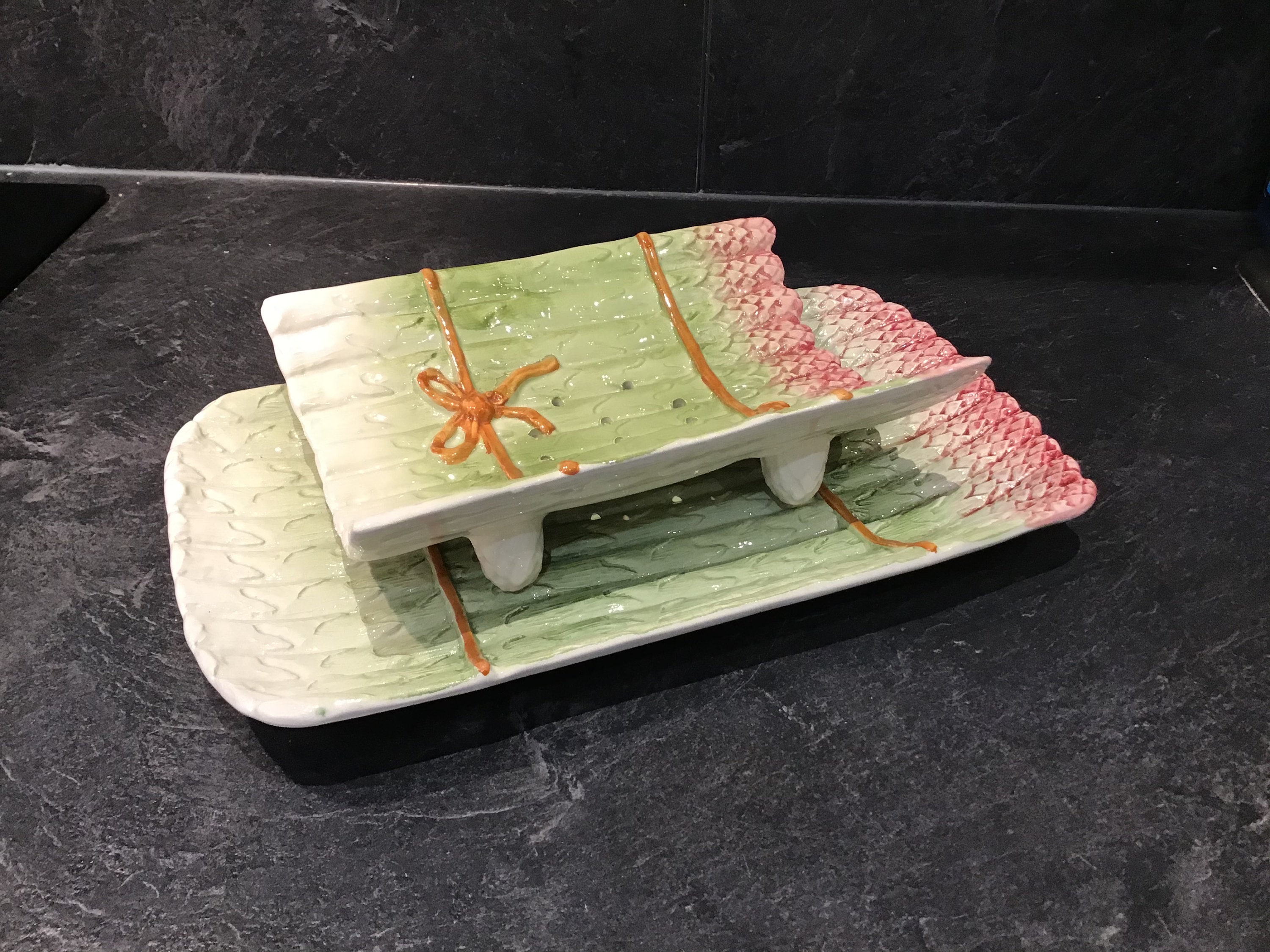 Lovely Vintage French Majolica Asparagus Serving Tray/Set