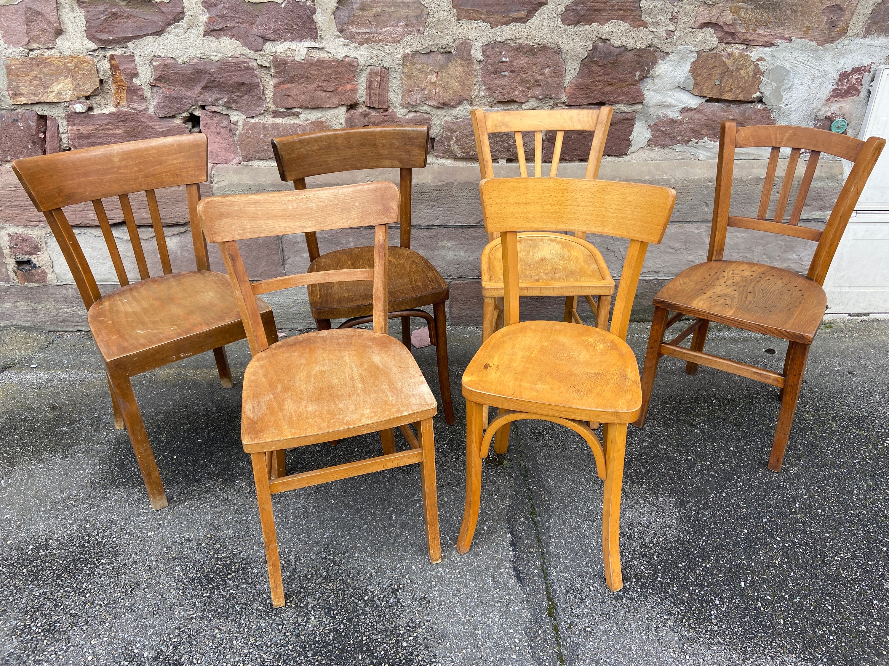 Réf 1049 Lot de 6 Chaises Bistrot Dépareillées Bois Courbé Brasserie Bentwood French Chair Baumann T
