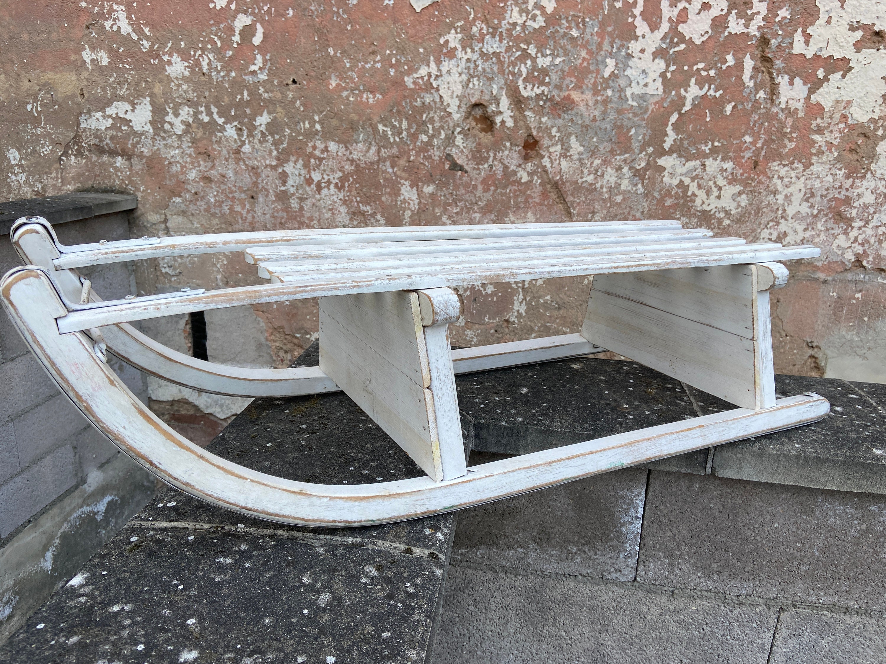 Ref 275 French Vintage Old Wood Sled Luge Traineau Ancien Alsace Décoration Noel Davos Shabby Chic