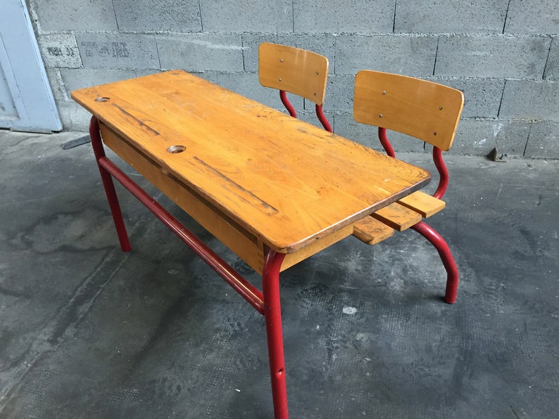 pupitre Bureau d'écolier banc vintage industrial style school desk french image 2