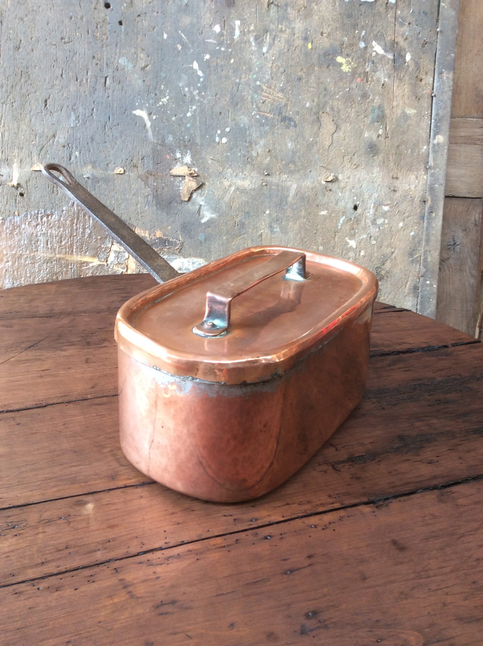 Vintage French Copper Casserole Pan/Daubiere Faitout Heavy Quality Copper, Chateau Quality