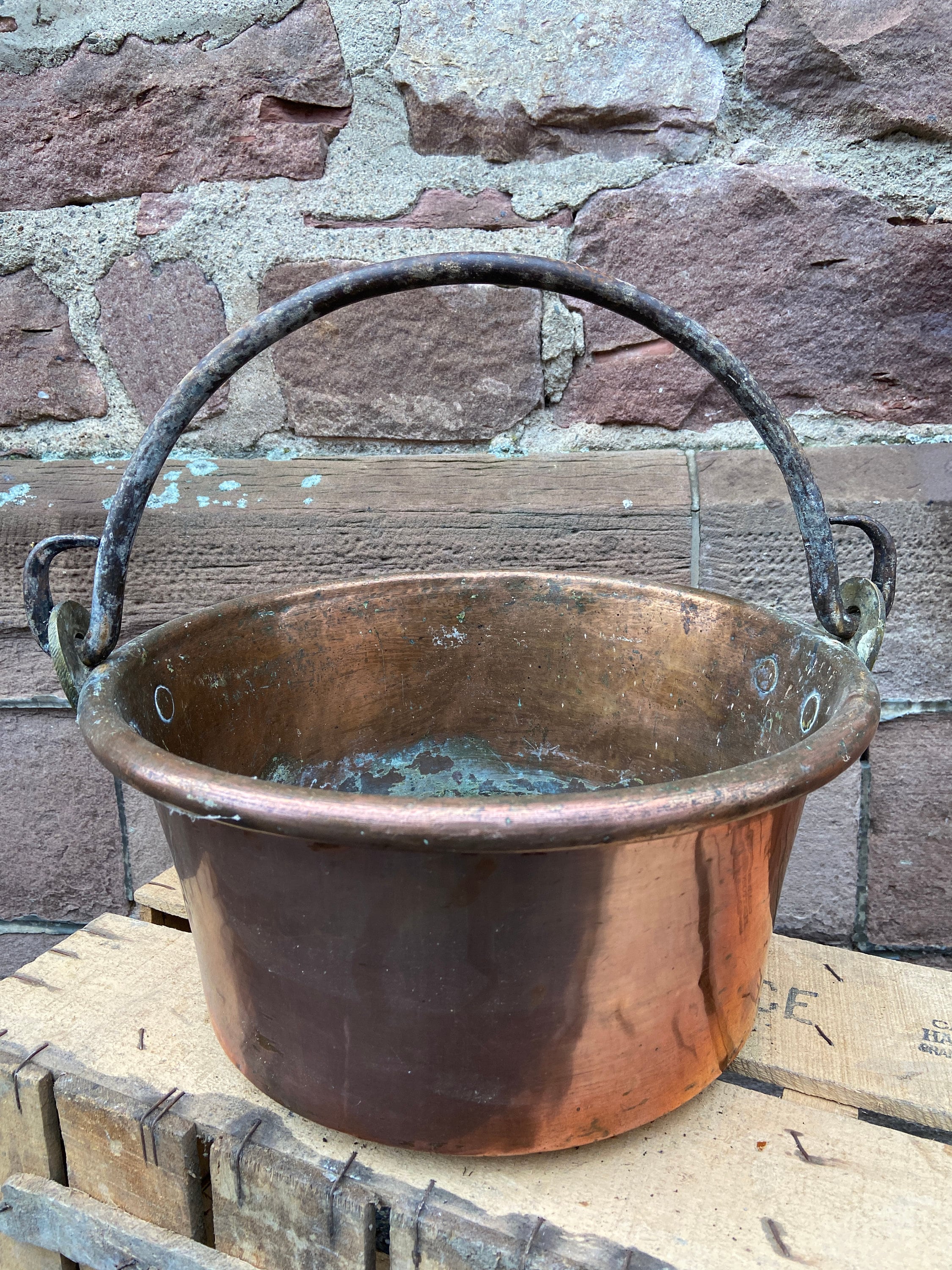 Ancient 1880-1900 French Hammered Copper Chaudron Cauldron Faitout/Marmite Stock Pot