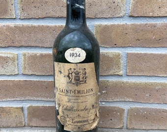 Rara bottiglia vuota di vino bordolese 1934 saint-émilion - theillassoubre et fils