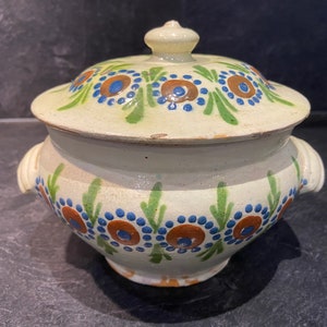 vintage French Pottery Ragoût tureen Alsace France yelloware art populaire