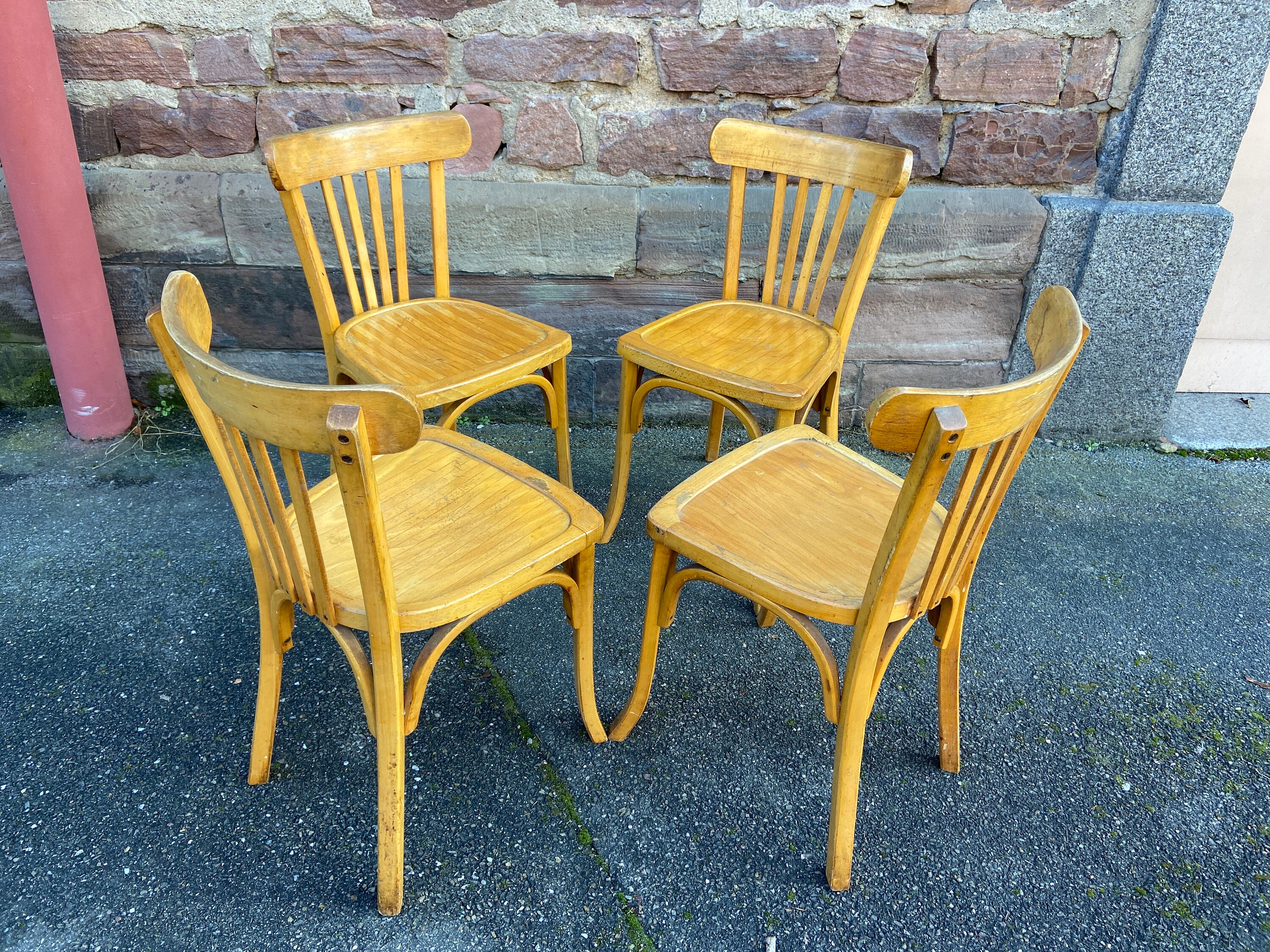 Réf 658 Lot 4 Chaises Bistrot Bois Courbé French Bugholzstuhl Bistro Tuna Chairs Bentwood 1960 Sitzm