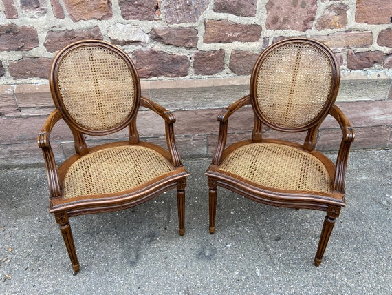 Pair of Louis XVI Monceau Style Armchair in Wood and French 