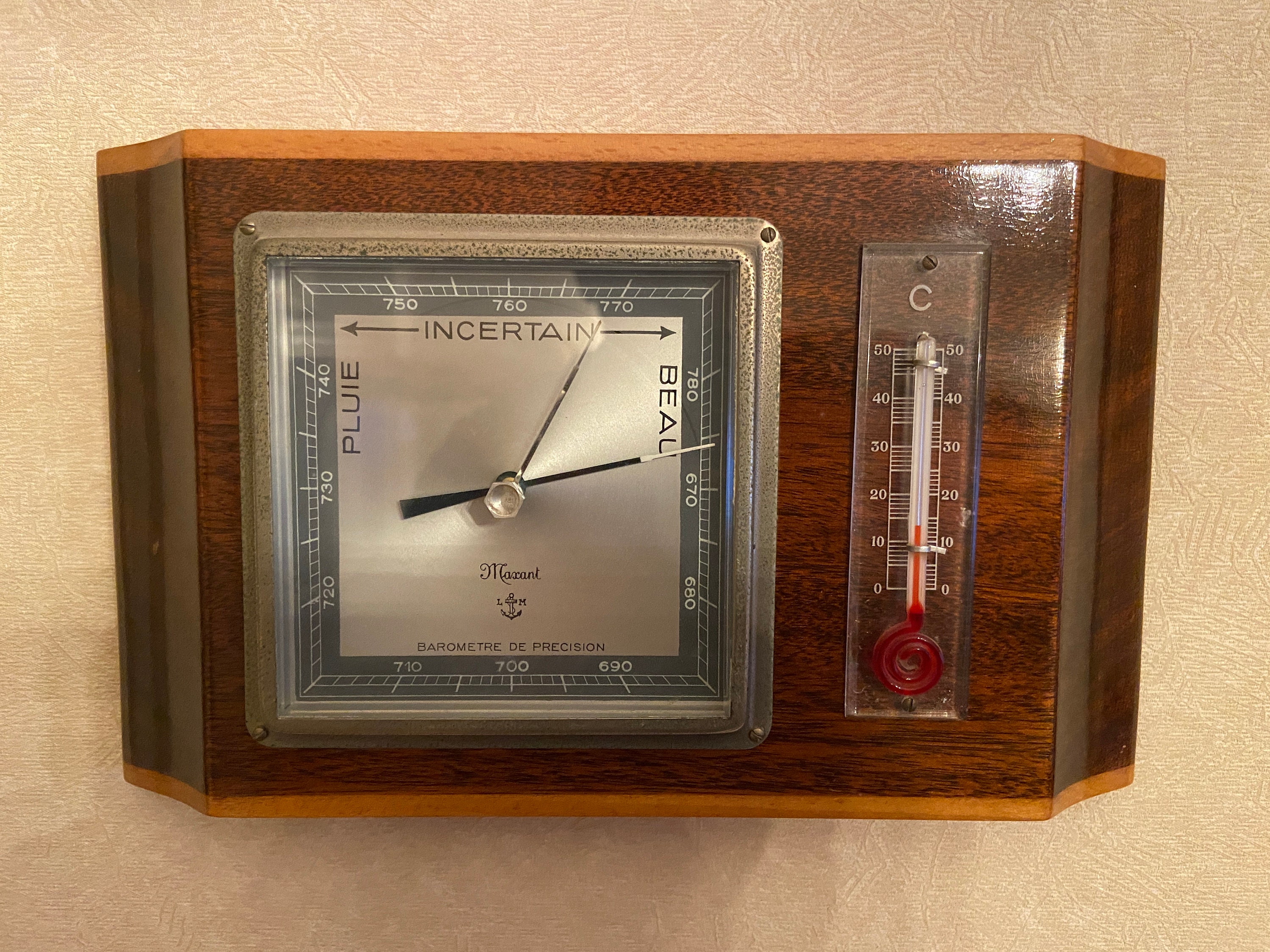 French Maxant France Art Deco Barometer Thermometer 1950 Vintage