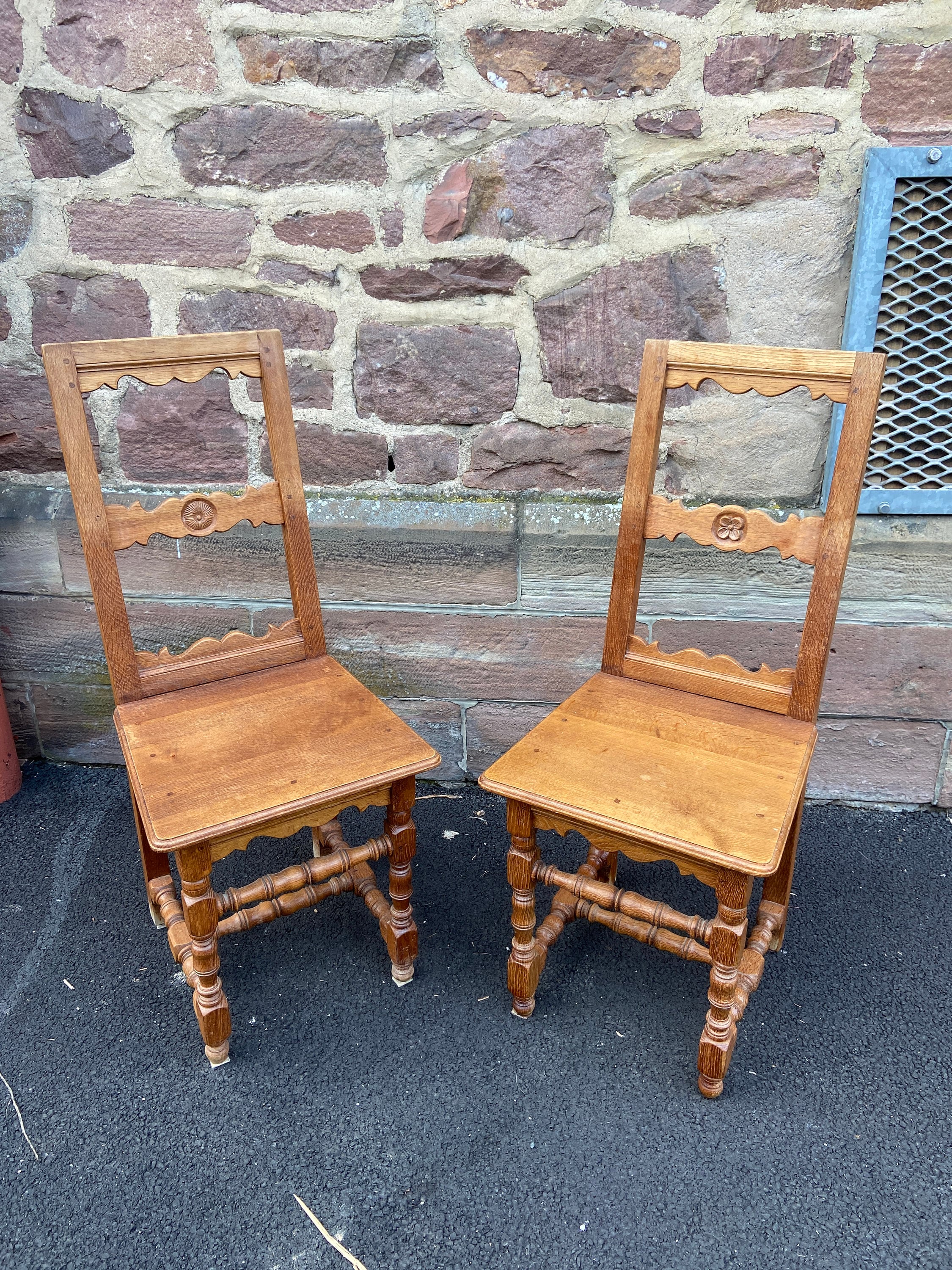 Set of 2 Oak Church French Church Dining Monastery Chairs 1900s