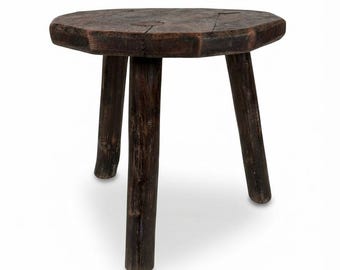 Shepherd's stool, footstool in wood, Charlotte Perriand style, 1960s French style