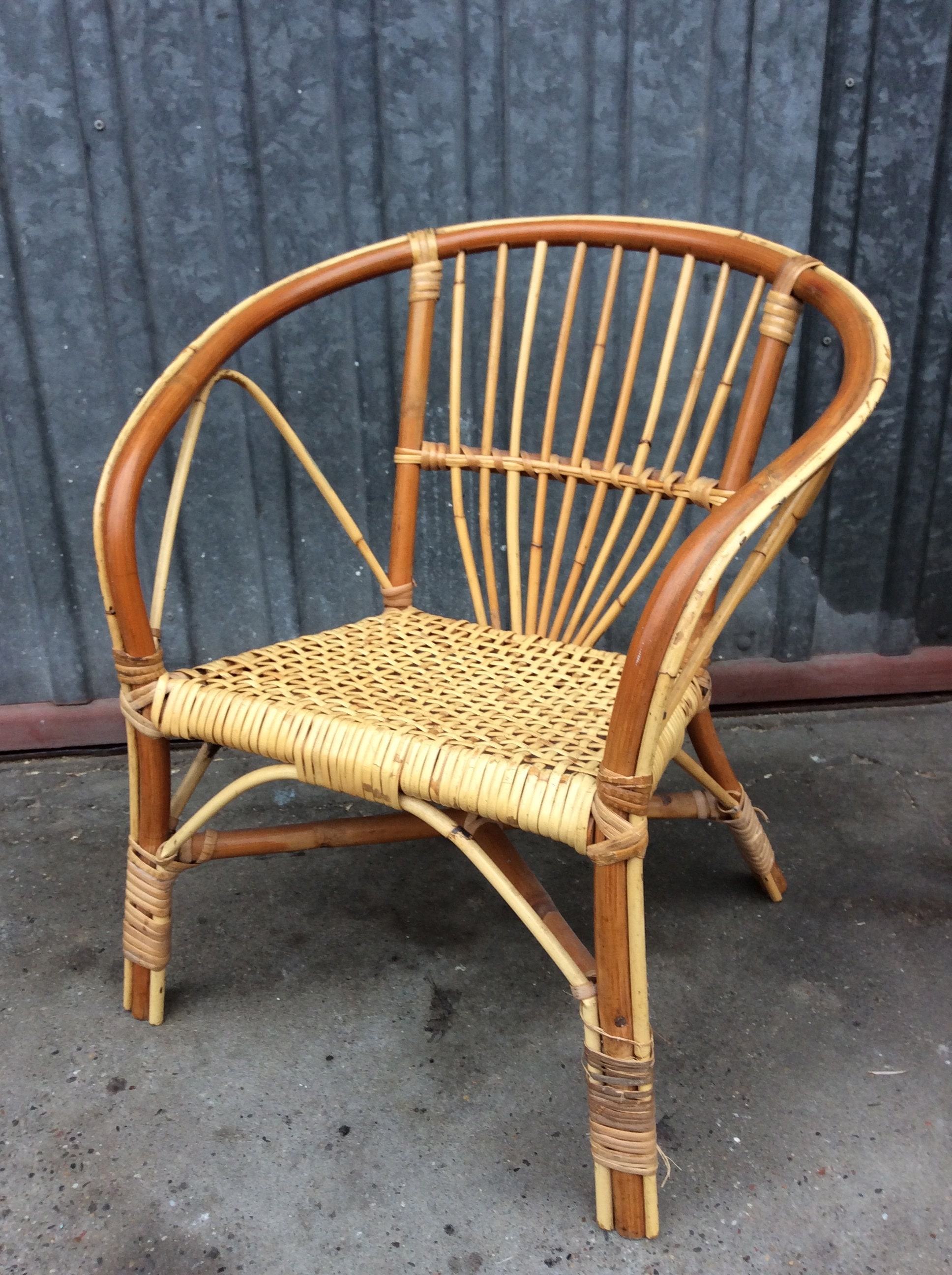 Chaise Enfant en Rotin Des Années 60-70