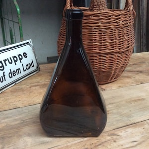 Unusual c-1900 Amber brown French Glass Demijohn bottle carboy Onion bottle
